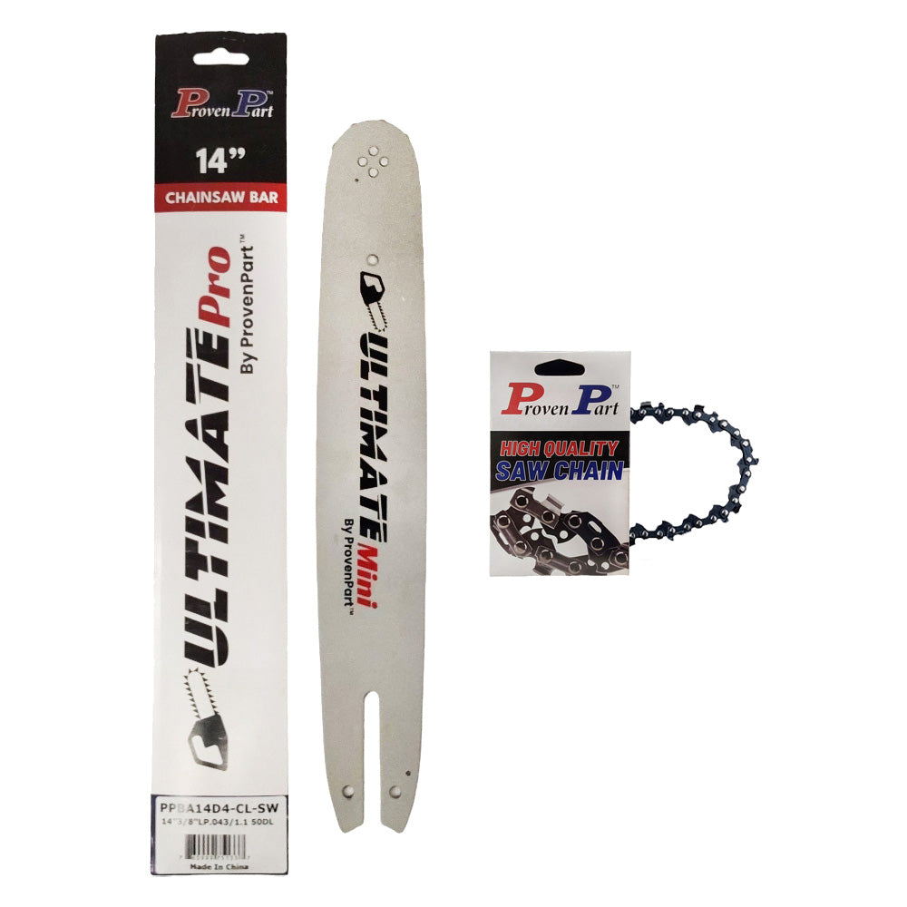 Proven Part 14" Chainsaw Bar And Semi Chisel Chain 3/8" LP 043 50DL A074 Fits Stihl MS170, MS171, MS180