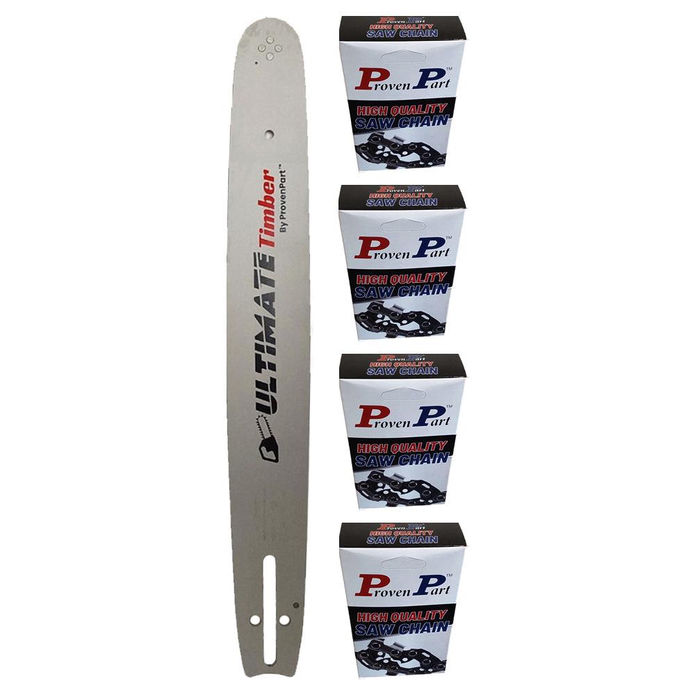 Proven Part 16" Guide Bar K095 And 4 Full Chisel Chains .050" 66DL .325" Fits Echo 16F0LD3366C LS UH