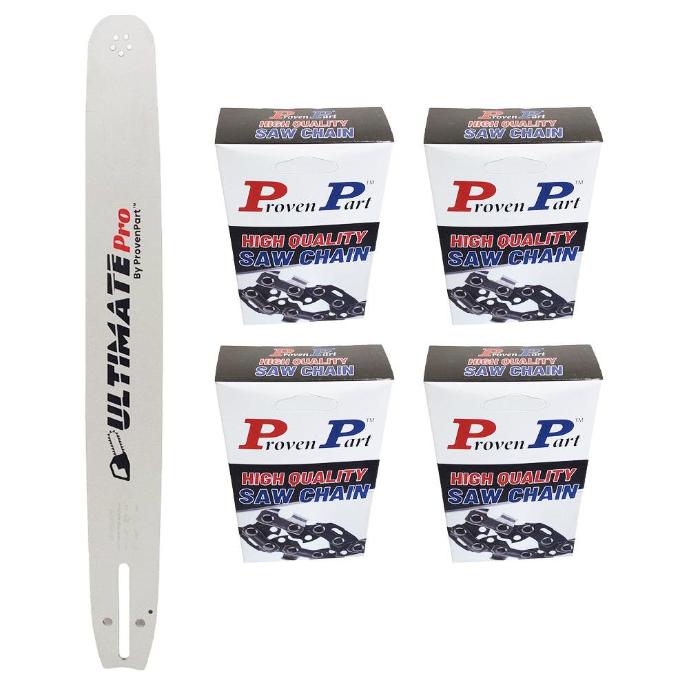 Proven Part 20" Chainsaw Guide Bar And 4 Pack Full Skip Chisel Chain Combo 3/8" .050" 72DL For Husqvarna 596687472