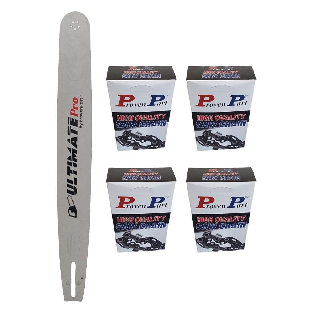 Proven Part 20" Chainsaw Guide Bar 208RNDK095 With 4 Chains 3/8" .058" 72 Drive Links RN UH