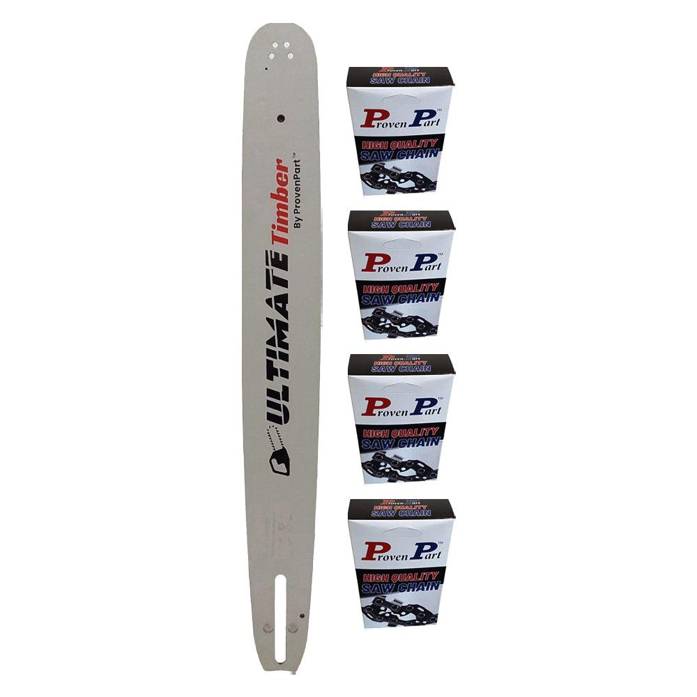Proven Part 20" Chainsaw Bar and 4 Pack Full Chisel Chain Combo .325" .050" 78DL