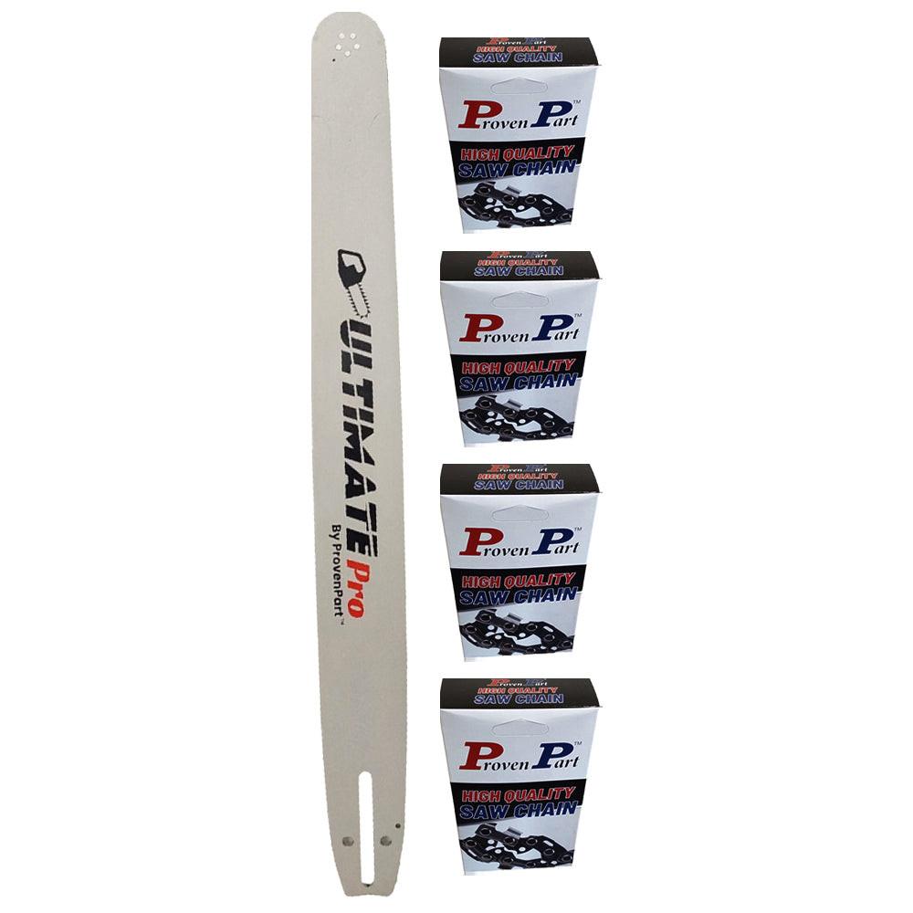 Proven Part 24" Guide Bar And 4 Pack Semi Chisel Chain Combo 3/8" .058" 84DL Fits 248RNDD009