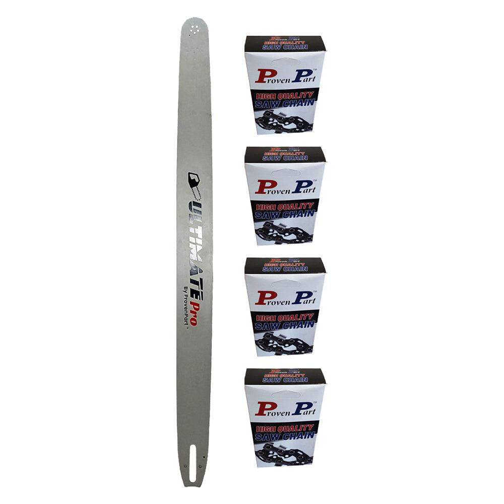 Proven Part 36" Guide Bar And 4 Pack Semi Chisel Chain 3/8" .050" 114DL For Stihl Fits 3003 000 8853