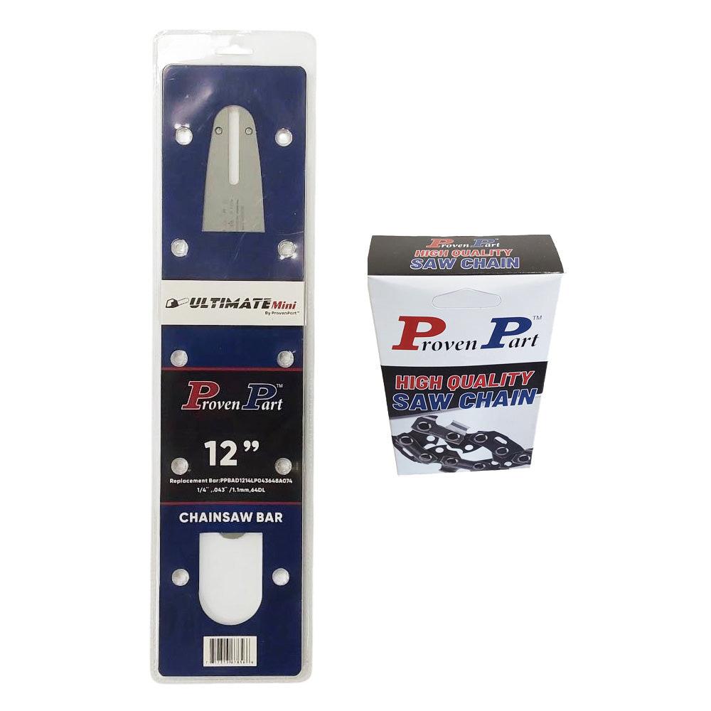 Proven Part 12In Bar and 1 Chain 3/8LP .043 64DL Fits Stihl HT130, HT131, HT156, MSA120C 30050083405