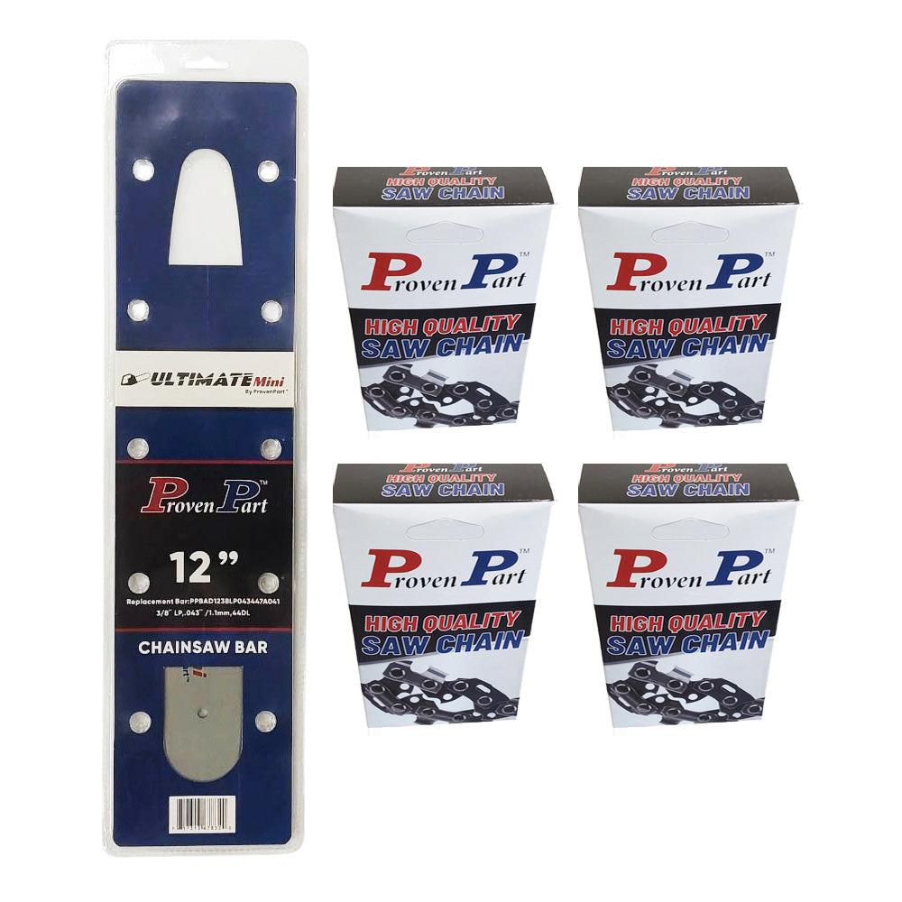 Proven Part 12In Bar and 4 Chains 3/8LP .043 44DL For Stihl MS 211 C, MS 211 C-BE, MS 220, 124MLEA074