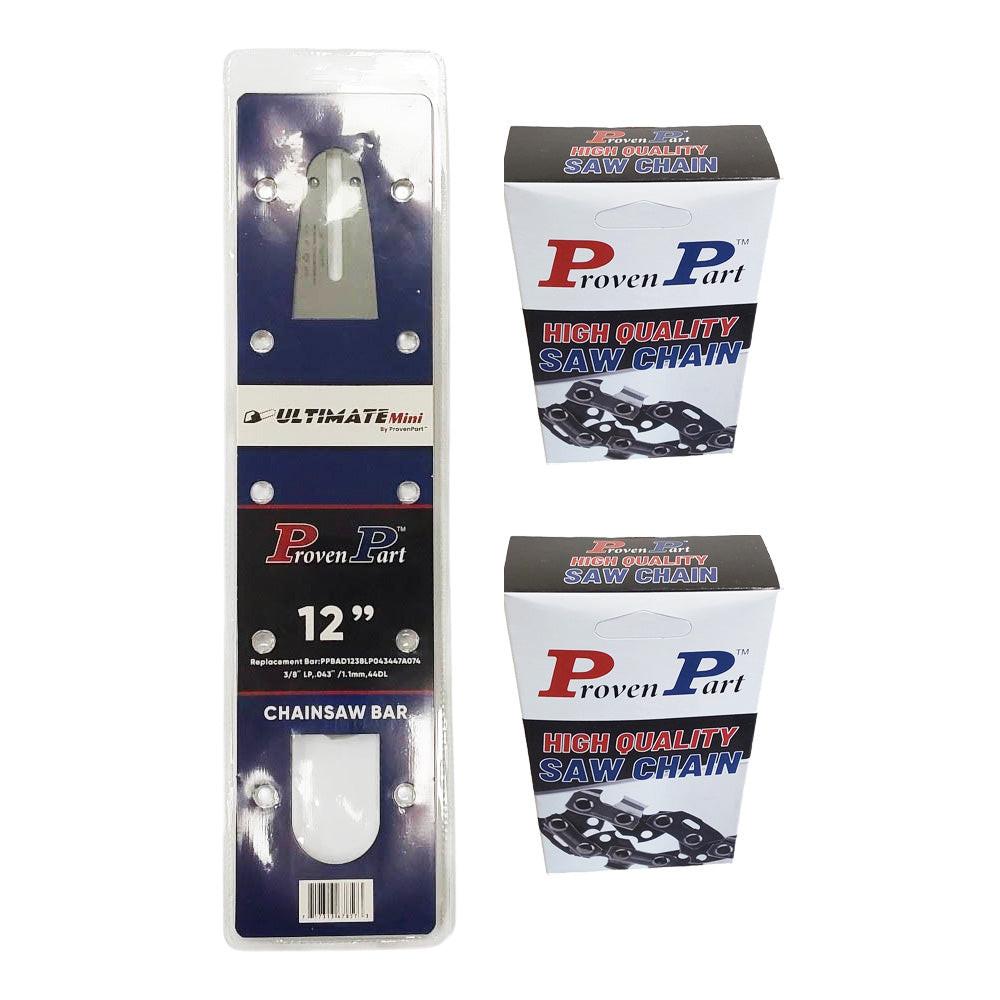 Proven Part 12In Bar and 2 Chains 3/8LP .043 44DL For Stihl MS190T, MS191T, MS192C/E/T 3005 000 3905