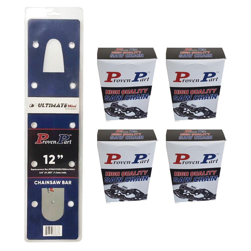 Proven Part 12In Bar and 4 Chains 3/8LP .050 44DL For Craftsman 358.34124, 358.34150, 358.34180, 358.34181 120SDEA041