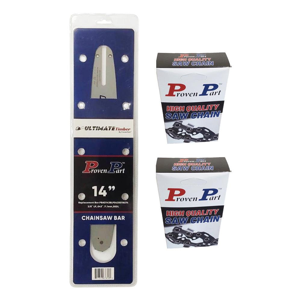 Proven Part 14In Bar and 2 Chains 3/8LP .043 50DL Fits Stihl 020Super 020T, 021, 023 023C, 30050003909