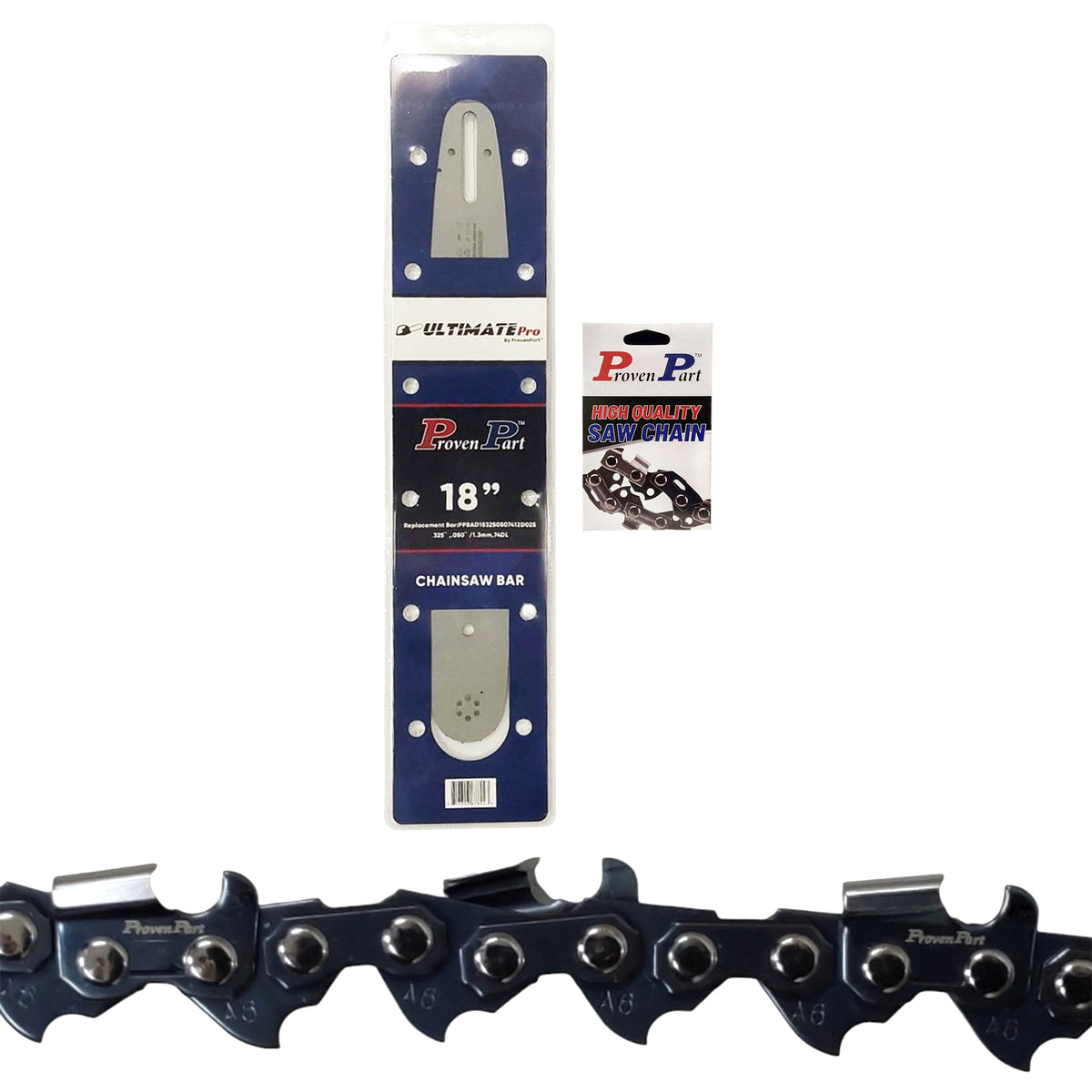 18-inch chainsaw guide bar blister pack with matching black saw chain