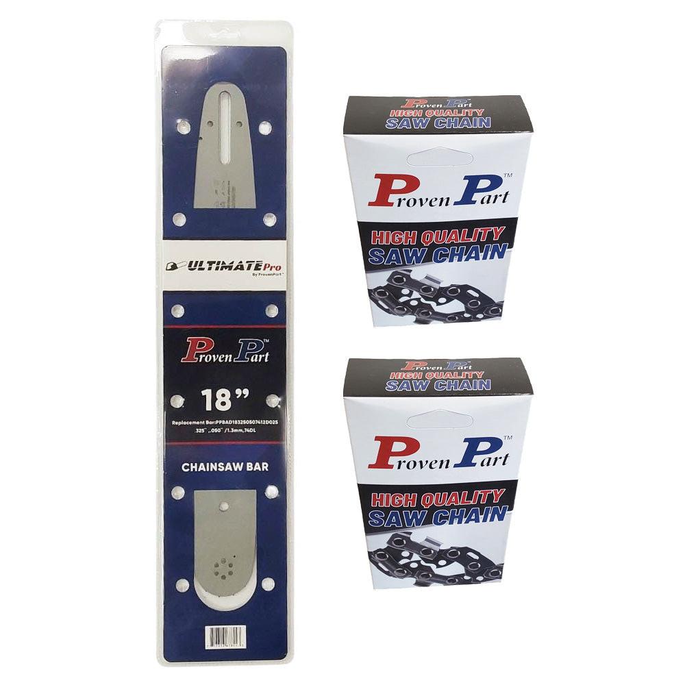 Proven Part 18" Guide Bar And 2 Pack Full Chisel Chain .325" .050" 74DL Fits Stihl 3003 008 3317
