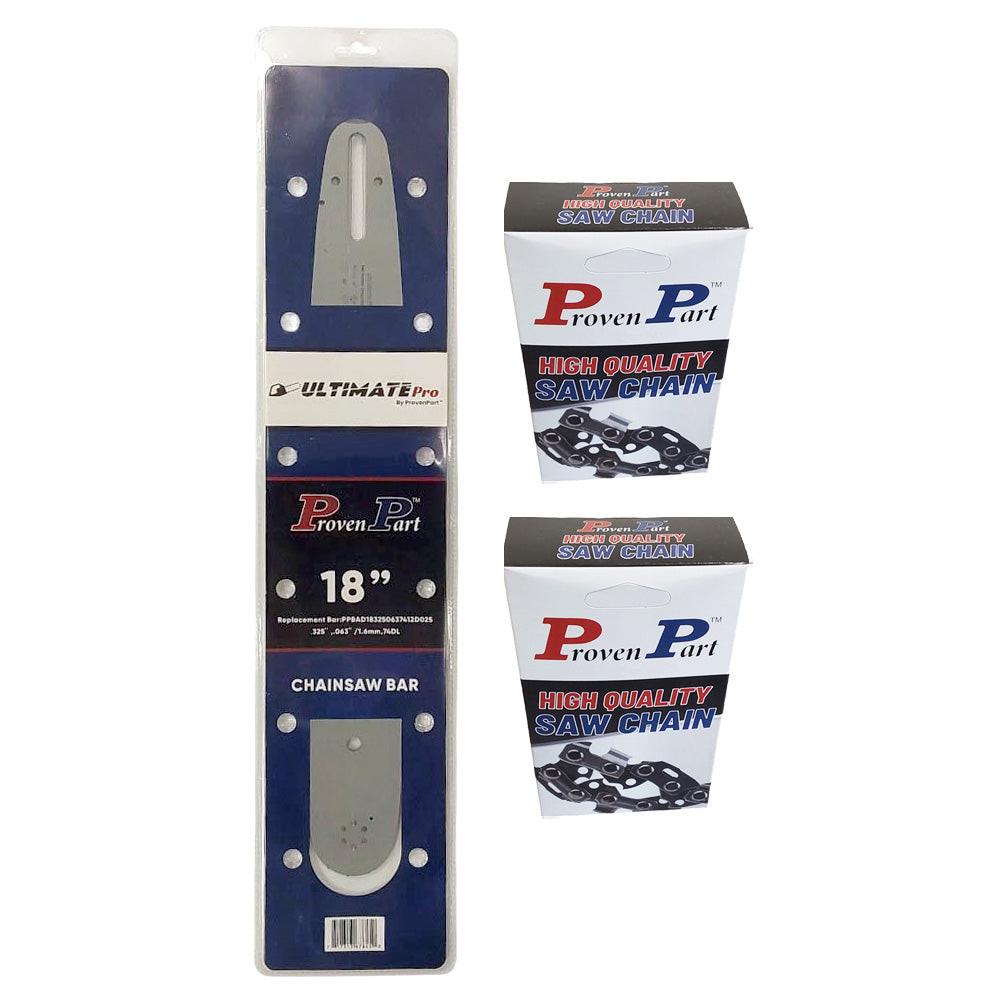 Proven Part 18" Guide Bar And 2 Pack Full Chisel Chain .325" .063" 74DL Fits Stihl 3003 008 6817