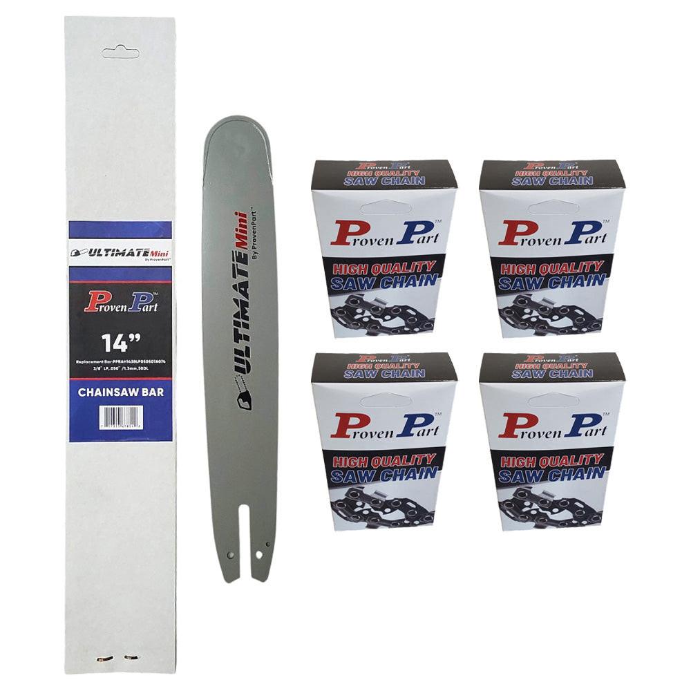 Proven Part 14In Bar and 4 Chains 3/8LP .050 50DL Fits Stihl MS170, MS180, MS210, MS211, 009–025 30050004809, 140SDEA074