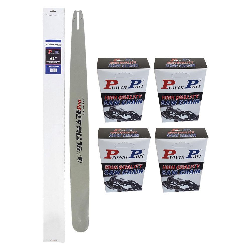 Proven Part 42In Bar 423RNDD009 and 4 Full Chisel Chains 3/8 .063 135DL Fits Jonsered 2077, 2083, 2083II, 2094, 2095, 625.