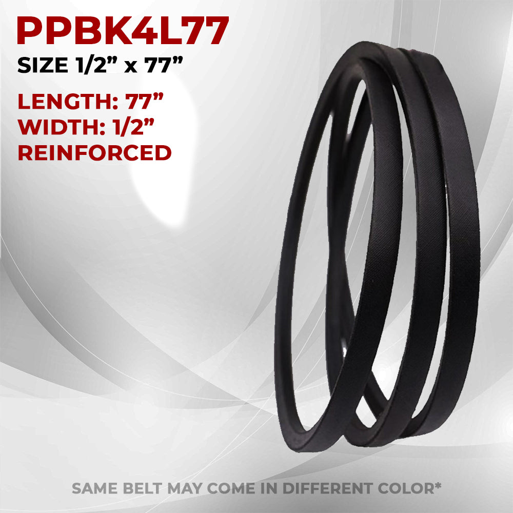 Black reinforced lawn mower belt with curved loops