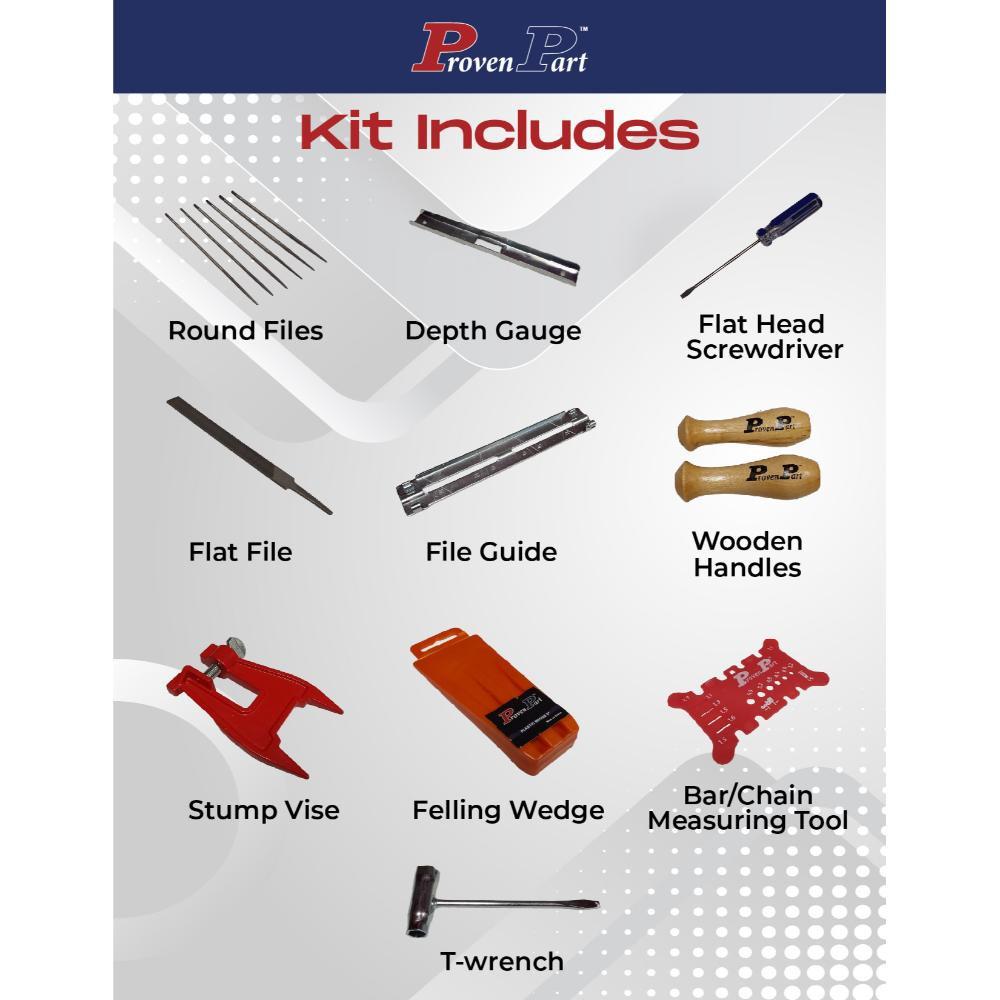 Proven Part (3) Semi Chisel Chain For 10" Bar 1/4" Pitch .043" Gauge 56DL Fits Stihl 3670 005 0056 (1) Qt Oil (1) Hardbox Tool Kit