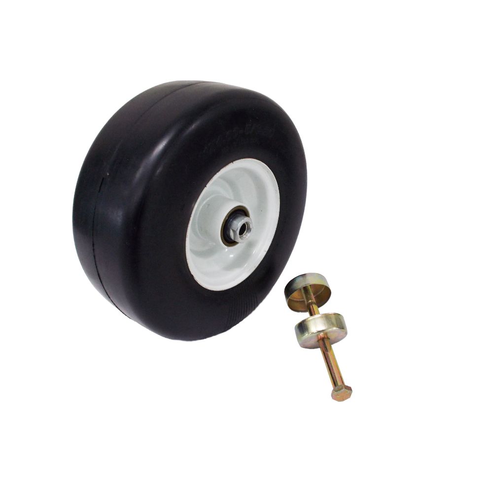 Parte probada, paquete de 2 neumáticos sólidos delanteros no planos, 11X400X5, color blanco, a prueba de pinchazos para 103-9591 110-9965 103-8717 Incluye cojinetes, pernos de eje y cubiertas antipolvo para 103-2768 1-633585 126-5359 103-0063