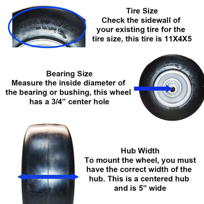 Proven Part 11X4.00-5/3.25C Flat Free Tire Asm Grey
