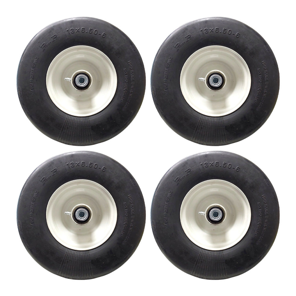 4PK Proven Part Semi Pneumatic 13X6.50-6 Flat Free Tire White Rim For Exmark and Toro 103-0065, 103-3051 , 1-633584, 103-0063, 126-5361