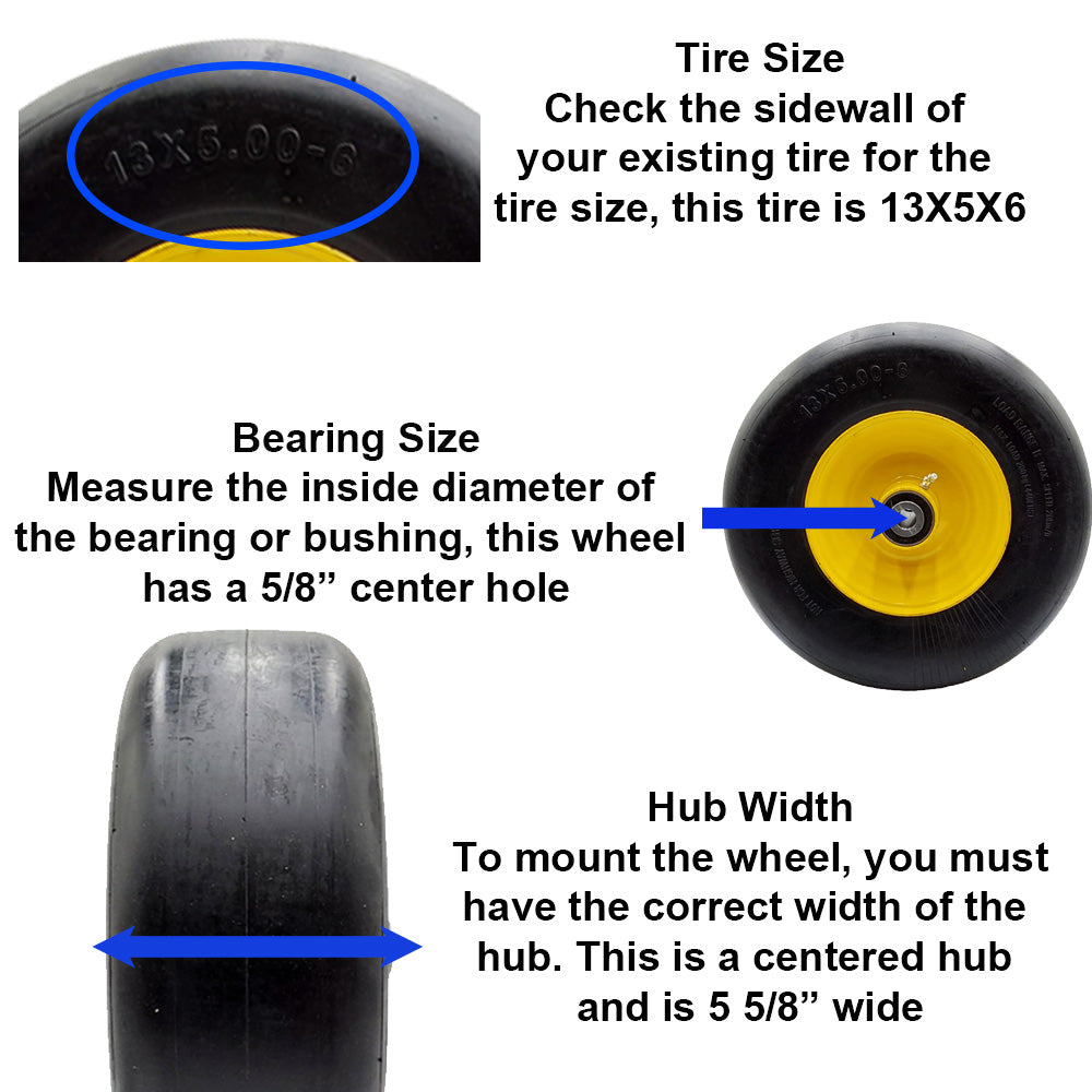 Proven Part Set Of 2 No Flat Free Solid Tires 13X5.00-6 Wheel Assemblies For Tca13769 Tca12430 Tca26303 B1Wl58 D38009