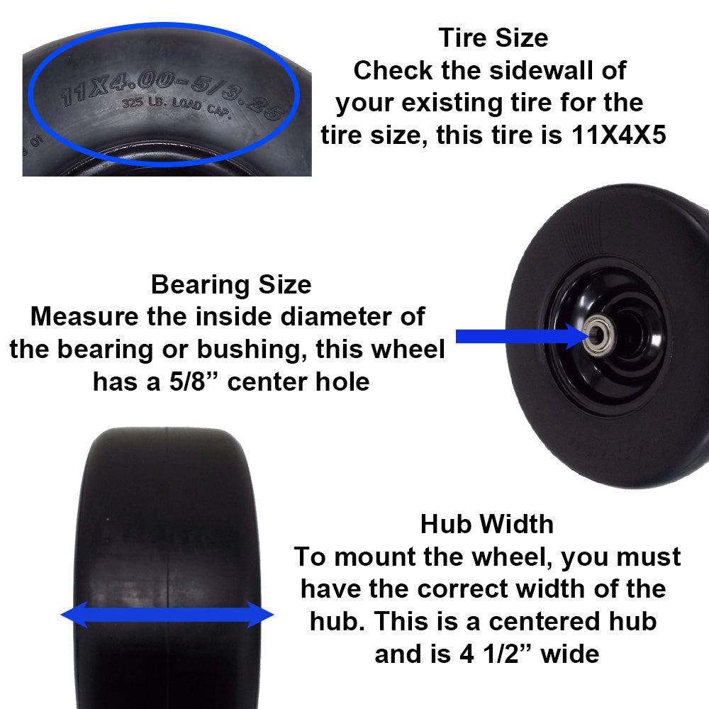 Proven Part 2 Pack 11X4X5 Front Solid Puncture Proof No-Flat Tire Assembly Compatible With 1734013SM