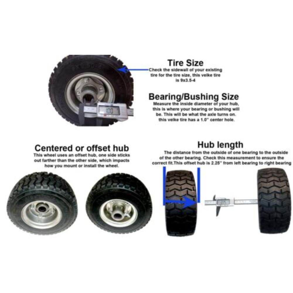 Proven Part 2 - Tires 9X3.5-4 No-Flat Solid Puncture Proof Compatible With 2 Wheel Velke System Fits 72410088 VKXWheel 10816 (Set Of 2) Includers Bearings Fits 77410031 77410030 Vkxbrgrtnr VKXRLBRG - Proven Part