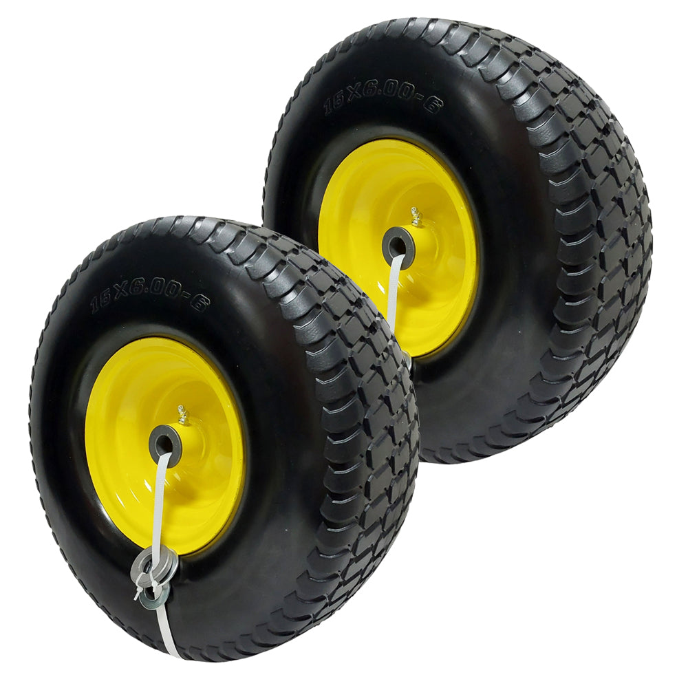 Proven Part 2-Pack Foam Filled Tire and Rim 15x6-6 For John Deere LT133 LA115 D100 With Wheel Spindles
