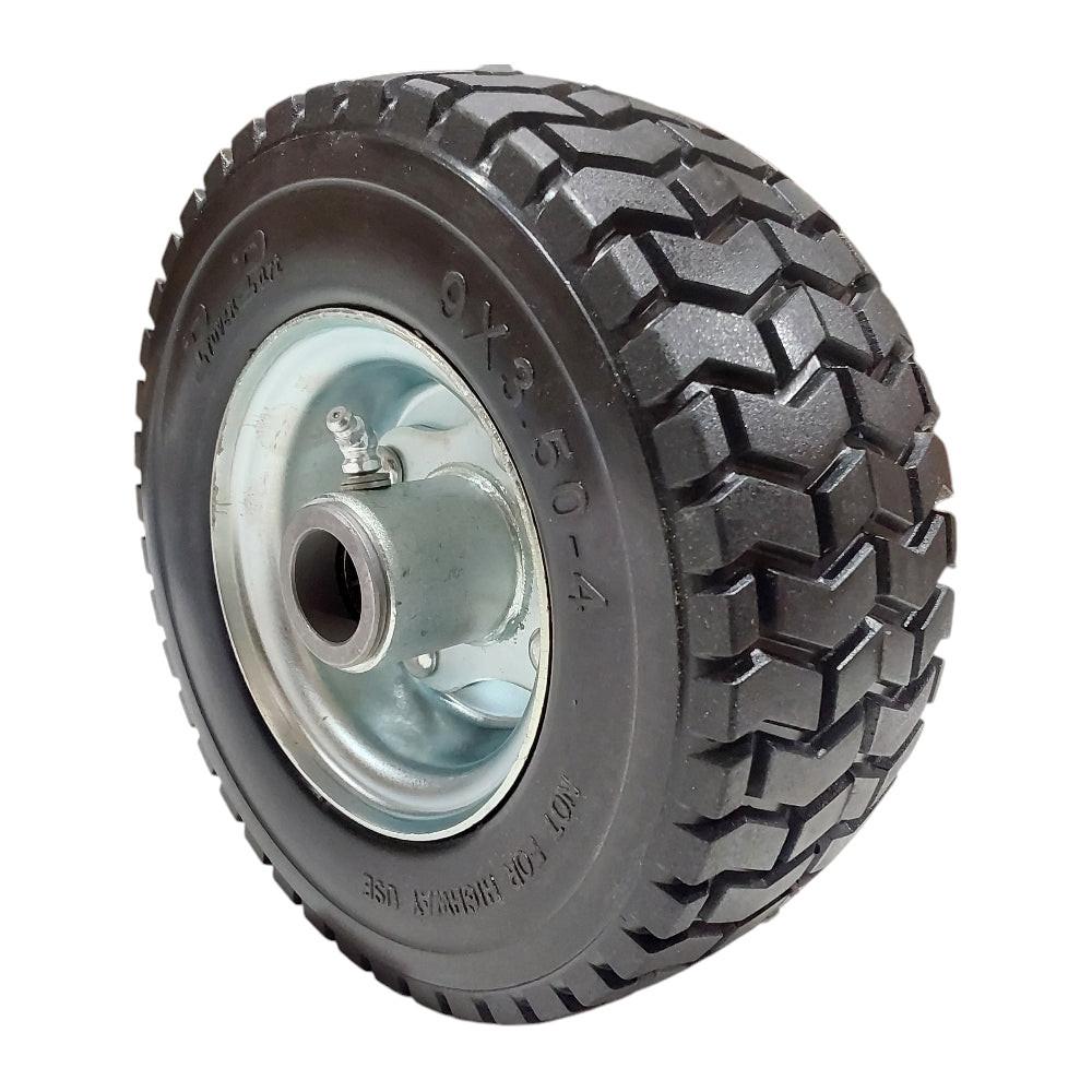 Pieza probada (1) Neumático 9X3.5-4 Sólido no plano Compatible con sistema Velke de 2 ruedas Se adapta a 72410088 Vkxwheel 10816 Incluye rodamientos Se adapta a 77410031 77410030 Vkxrlbrg Vkxbrgrtnr