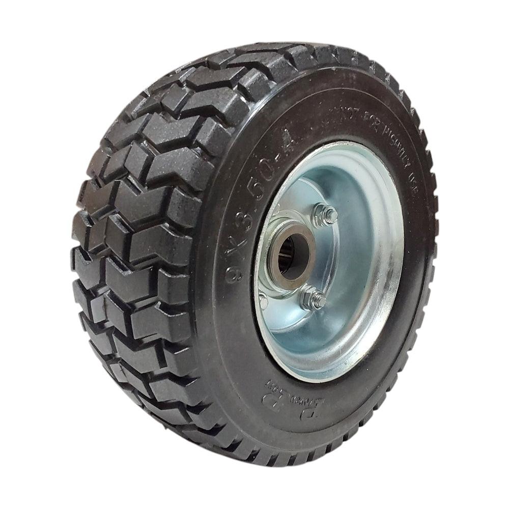 Pieza probada (1) Neumático 9X3.5-4 Sólido no plano Compatible con sistema Velke de 2 ruedas Se adapta a 72410088 Vkxwheel 10816 Incluye rodamientos Se adapta a 77410031 77410030 Vkxrlbrg Vkxbrgrtnr
