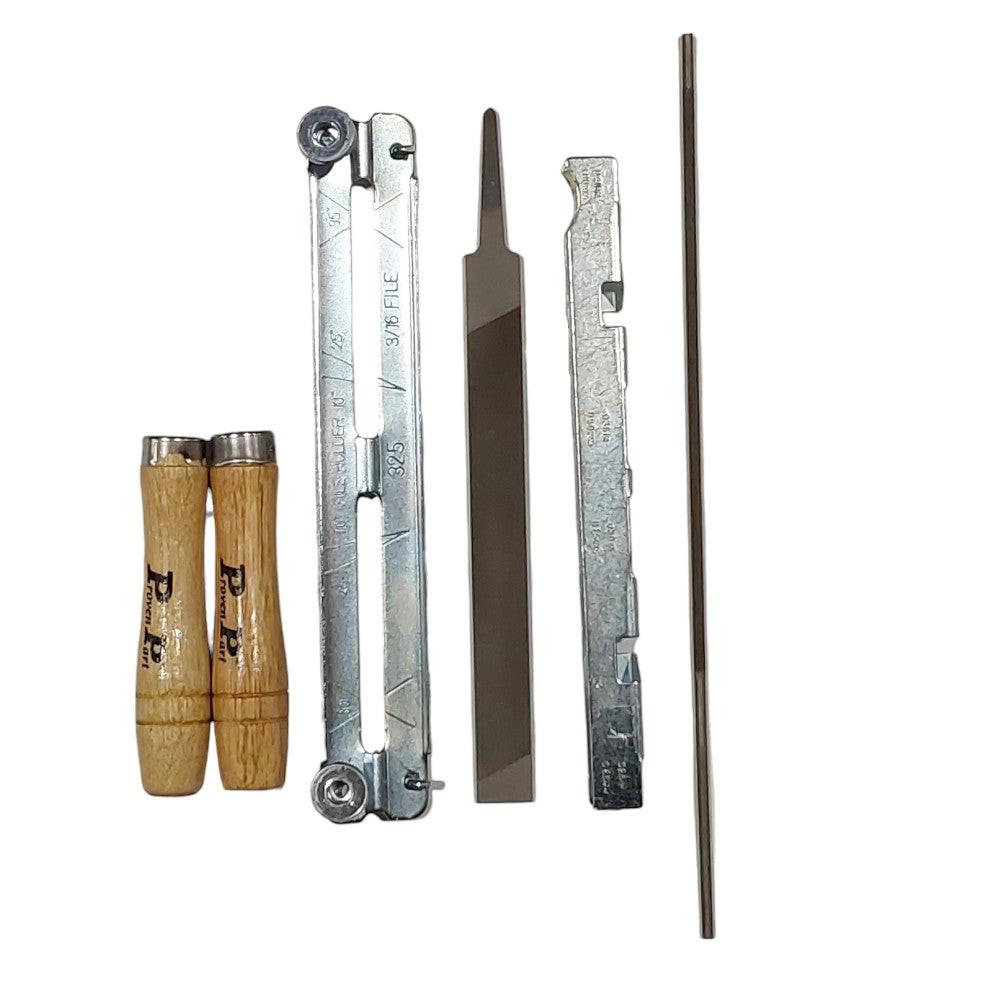 Proven Part 1/8" Chain File Sharpening Kit Includes 2 Files, 2 Handles and File Holder