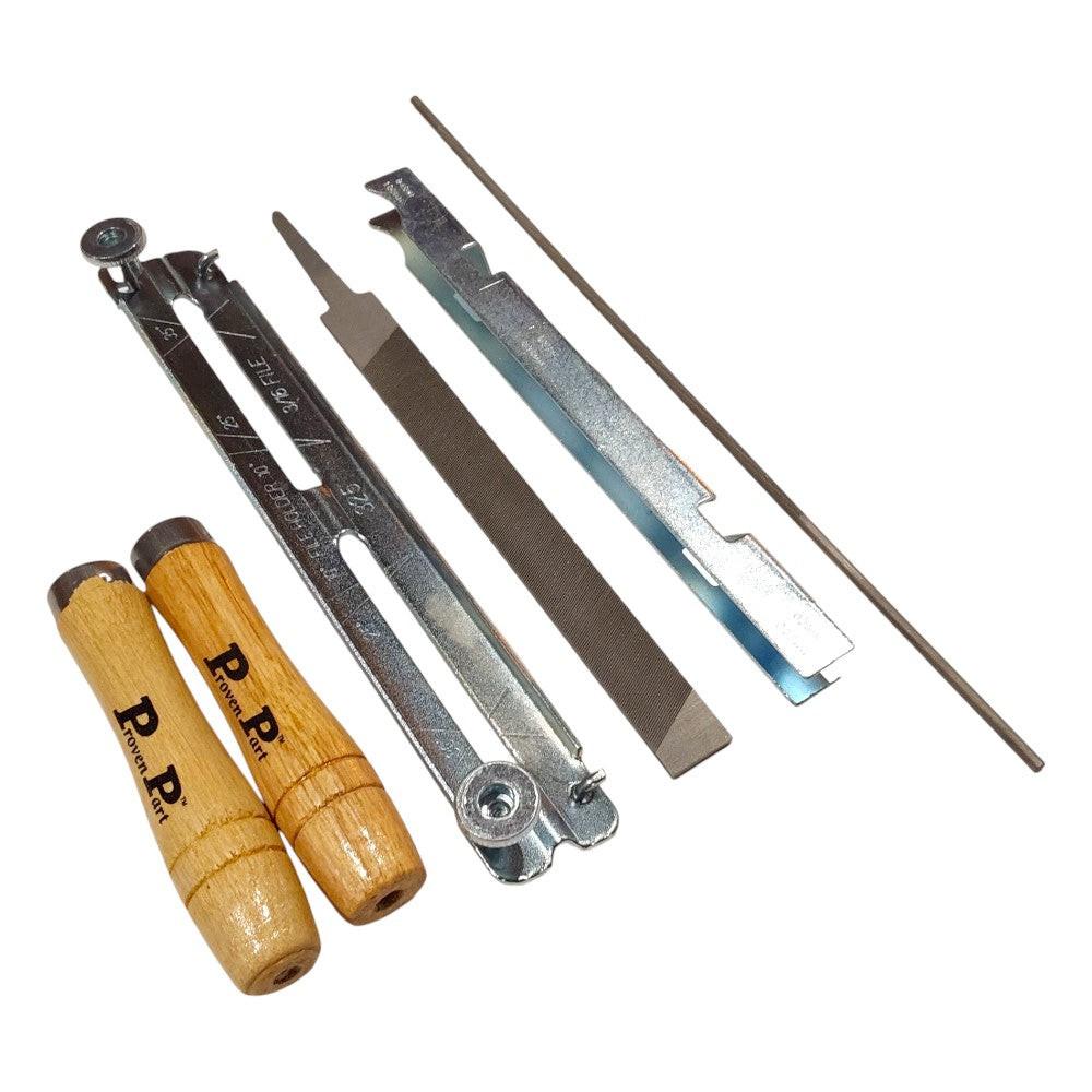 Proven Part 1/8" Chain File Sharpening Kit Includes 2 Files, 2 Handles and File Holder