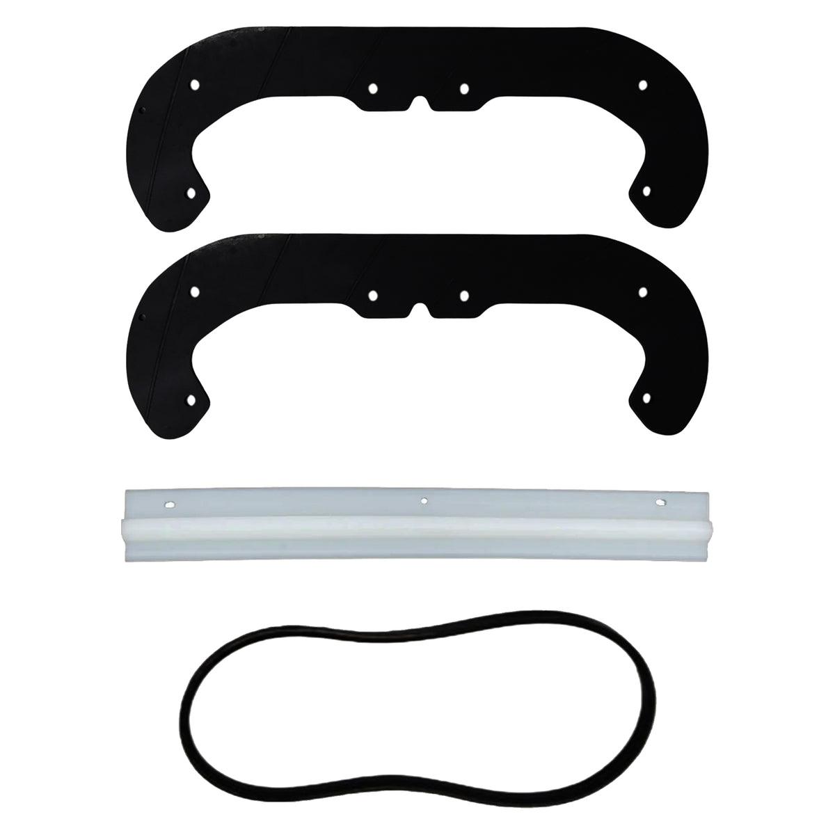 Snow paddle scraper kit: black wear bars, light blade strip, and gasket seal
