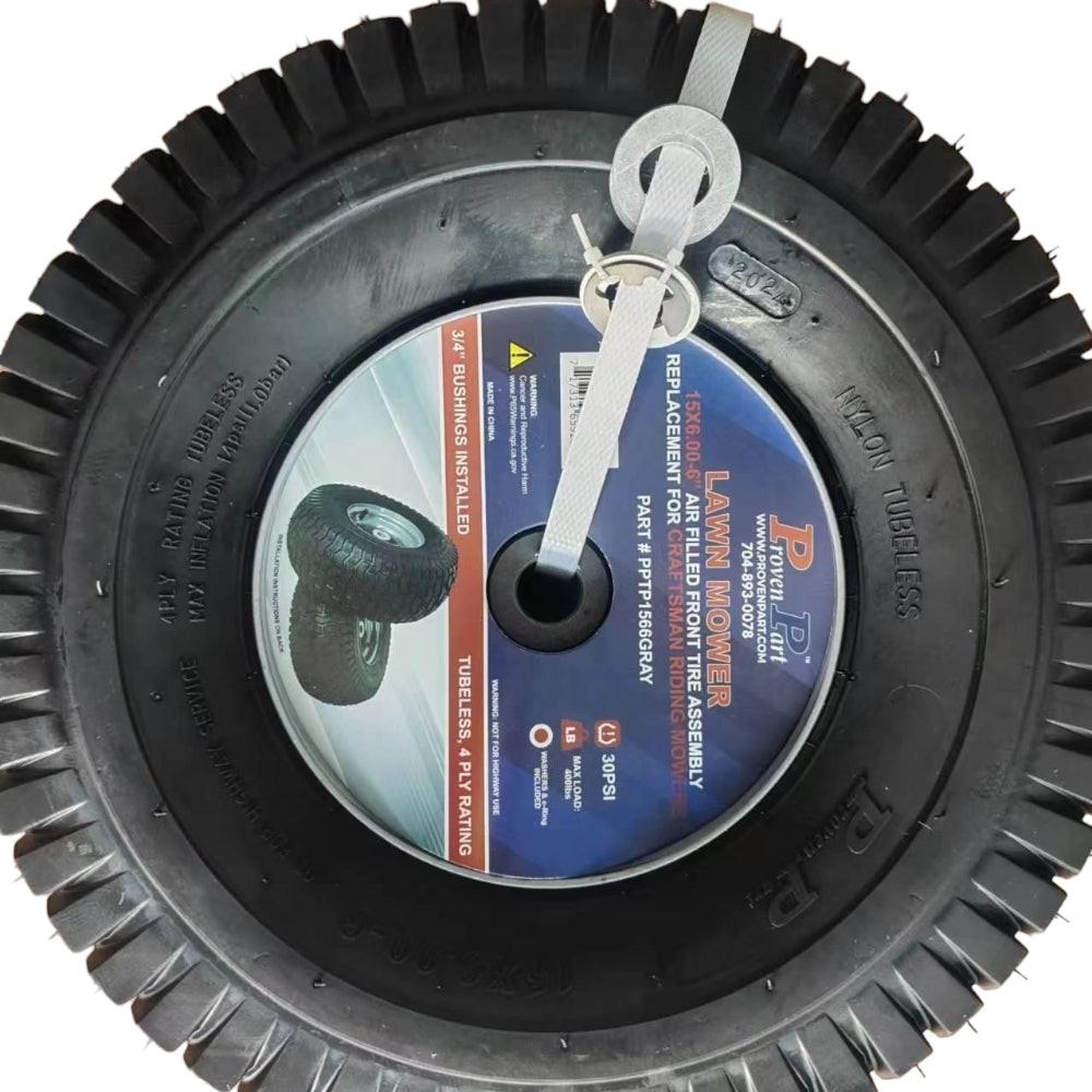 Proven Part 2-Pack Front Tire and Rim 15x6-6 For Craftsman For Husqvarna 532106222 With Dust Covers