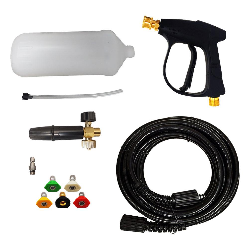 Proven Part Pressure Washer Gun M22 Female With 1/4" Female Quick Connector, 5 Tips and Foam Applicator and 25' 1/4" Hose M22xM22
