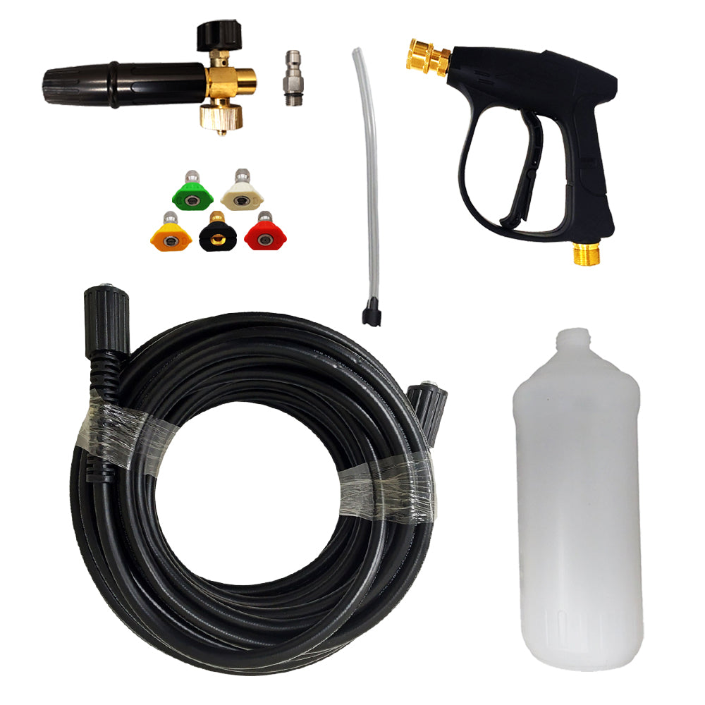 Proven Part Pressure Washer Gun M22 Female With 1/4" Female Quick Connector, 5 Tips and Foam Applicator and 50' 1/4" Hose M22xM22