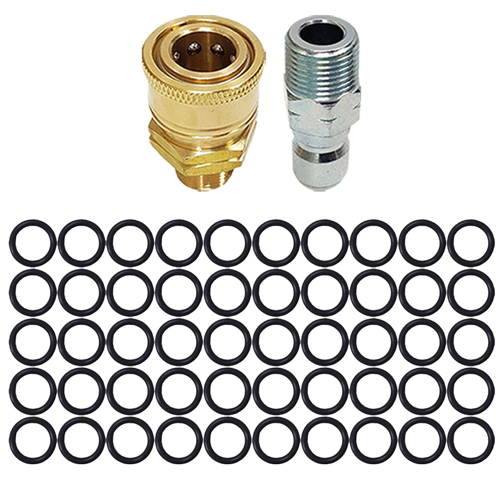 Proven Part 50 PK 3/8" High Temperature 450°F O-Rings, 3/8" Male Quick Connect Plug, 3/8" Quick Connect to 3/8" MNPT