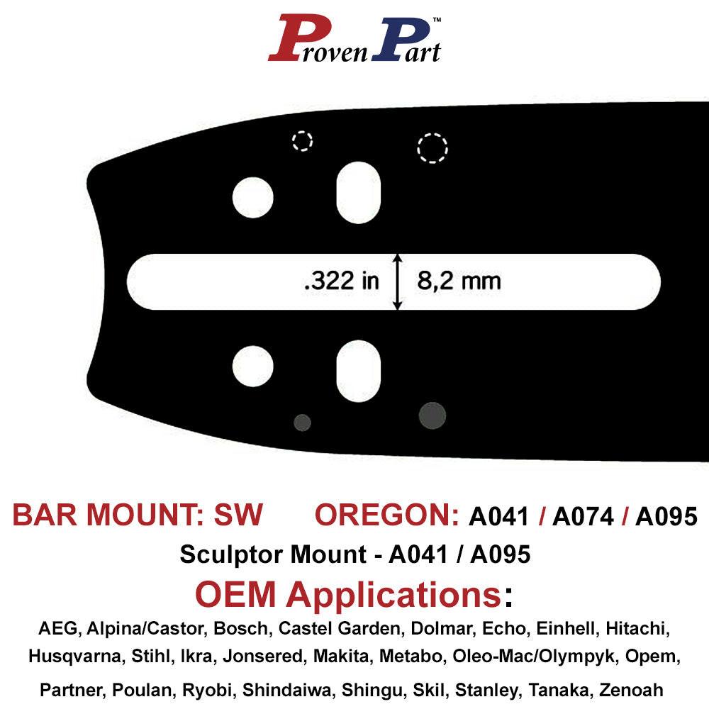 Proven Part 16In Bar and 1 Chain 3/8LP .050 55DL Fits Oleo Mac 240, 241, 244, 935, E160F(114E/116E) 160SDEA074