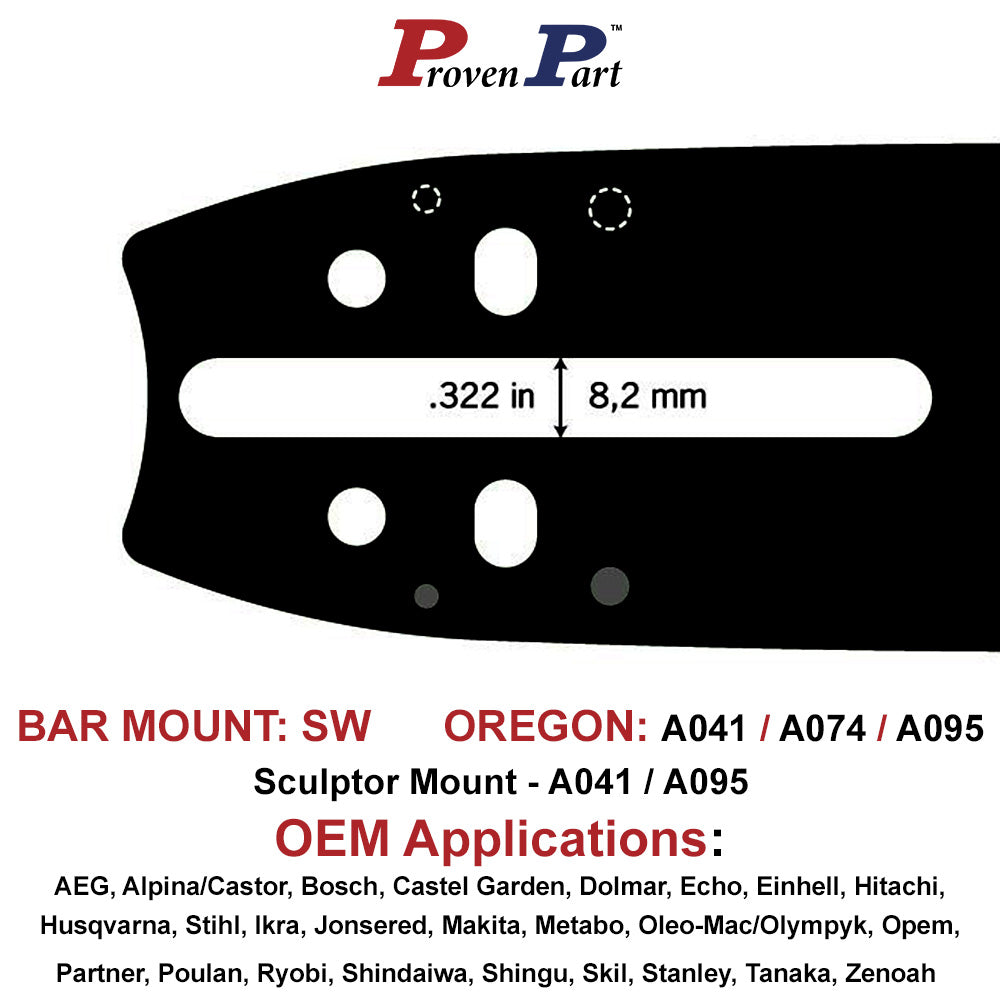 Proven Part 16" Chainsaw Bar 3/8" LP Gauge 043 X 55DL Fits Stihl Models MS211, MS211C Saw With .043" Gauge