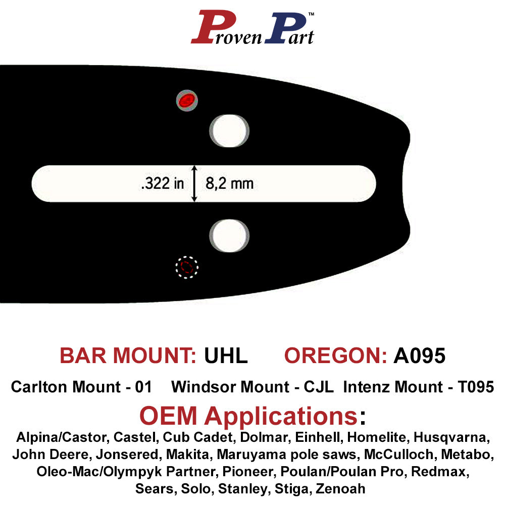 Proven Part 14In Chainsaw Bar 3/8LP .050 52DL Fits Husqvarna  135, 140, 236, 240E, 316 electric, 334T 5019592‑52, HL‑280‑52
