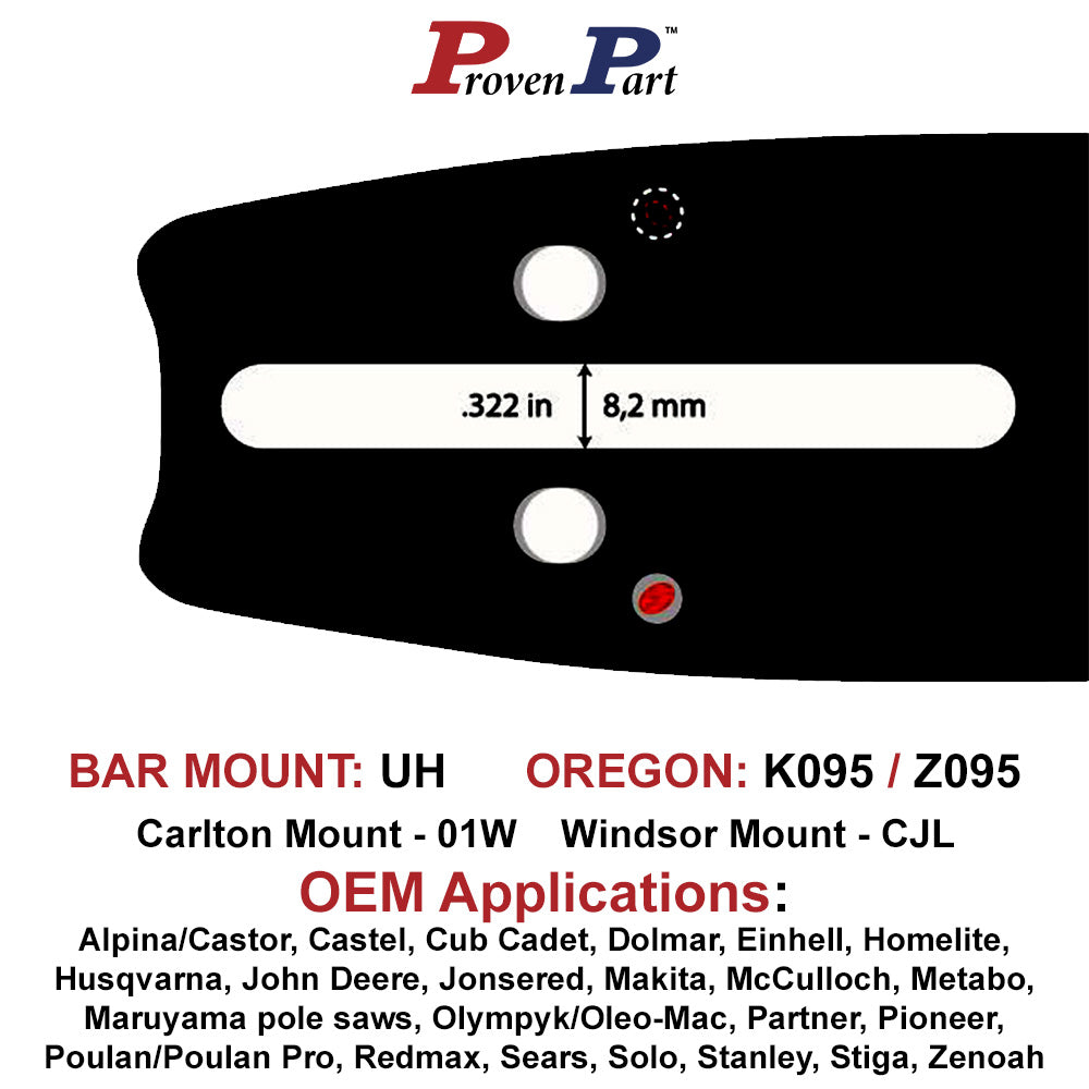 Pieza probada 168Vxlgk095 para barra guía Oregon de 16", paso de 0,325", calibre de 0,058" Ls Uh K095